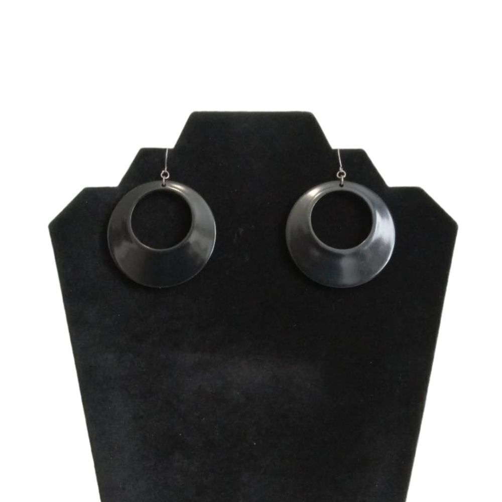 Solid Black Lightweight Plastic Acrylic Hoop Style Dangle Drop Fashion Earrings